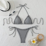 New Sexy Blue Striped String Bikinis Two Pieces Swimsuit Women Swimwear Halter Beach Wear Swim Bathing Suits Frill Bikini Set