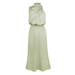 Foridol One Shoulder Turtleneck Tank Satin Women Party Dress Robe Zip Sleeveless Elegant Vintage Folds Women Clothing 2025