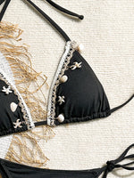 Shell Decoration Ribbed Halter Strappy Bikini Women Swimwear Female Swimsuit Two-pieces Bikini Set Bather Bathing Suit Swim Lady