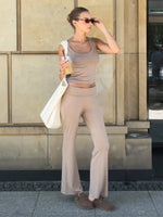 Solid Color Slim-fit Stretch Tank Top & Pants Set Sleeveless Casual Vest Outfit for Women