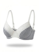 Ladies Bra Grey Ribbed Knit with White Lace Panel Sculpted Support Padded Bralette Smooth Comfort Women Lingerie MR3458