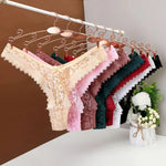Women's Panties Sexy Lace T Back Woman G-String Solid Mid Waist Hollow Out Thong Transparent Underwear V-shape Girl Erotic Panty