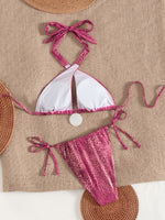Snake Skin Halter Hollow Out Bikini Women Swimsuit Female Swimwear Two-pieces Bikini Set Mini Thong Bathing Suit Swim Beachwear