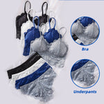 4PCS Women's Lace Non-wire Bra And Panties Set Transparent Low Rise Briefs Ultra-thin Comfort Underwear Female Bralette Lingerie