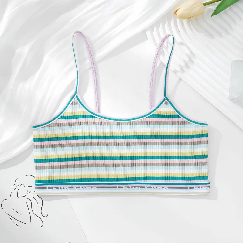 Women Non-wire Bras Female Cotton Bra Tops Striped Crop Top Small Breast Breathable Push Up Bra Comfort Girl Underwear