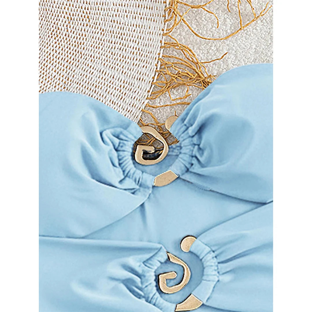 XS - L 6 Colors With Skirt Cut Out Women Swimwear Bandeau Metal Ring Bather Bathing Suit Swim One Piece Swimsuit Female K8108