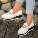 Fashion Metal Chain Wedge Heeled Loafers Women 2026 Slip On Platform Pu Leather Shoes Woman Non Slip Thick Sole Single Shoes