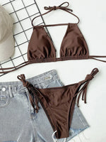 2025 Sexy Tie Side Strappy Halter Bikini Female Swimsuit Women Swimwear Two-pieces Bikini set Hollow out Bathing Suit Swim Lady