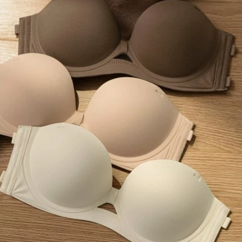 Strapless Push Up Bra, Wireless Half Cup Detachable Straps Anti-Slip Women Brassiere Small Bust Lift Sexy Cross Back Underwear