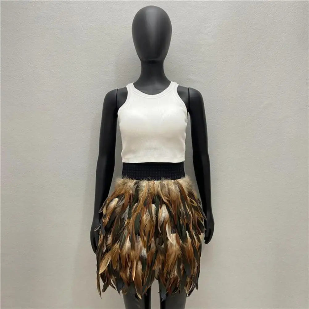 Festival Faux Feather Skirt Punk Gothic Style Hand-Stitched Design Stage Performance Punk Gothic Mini Short Skirt