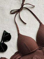 With Beach Sarong Bra Cup Wrinkled Bikini Female Swimsuit Women Swimwear Three-pieces Bikini Set Push Up Bathing Suit Swim Lady