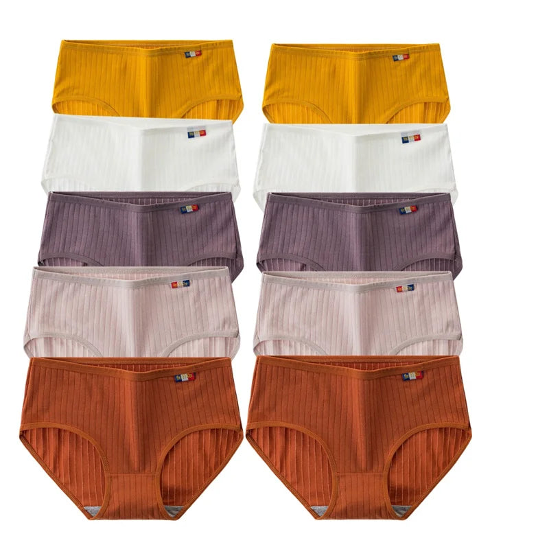 10Pcs/Set Women Cotton Seamless Panties Sexy Underwear Female Breathable Solid Color Underpants Lingerie Low Rise Briefs M-XL