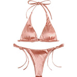 Sexy Satin Halter Brazilian Padded Bikini Female Swimsuit Women Swimwear Two-Pieces Bikini Set Bather Bathing Suit Swim V4966S