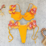 Flower Bikini With Skirt Set Sexy Women 3Pcs Swimsuit Push Up Swimwear Female Bandeau Biquini Bathing Suit Bodysuit Beachwear