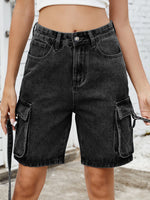 Women Cargo Denim Shorts Casual Summer Loose Solid Colors Jean Short Pants for Vacation Beach Club Streetwear