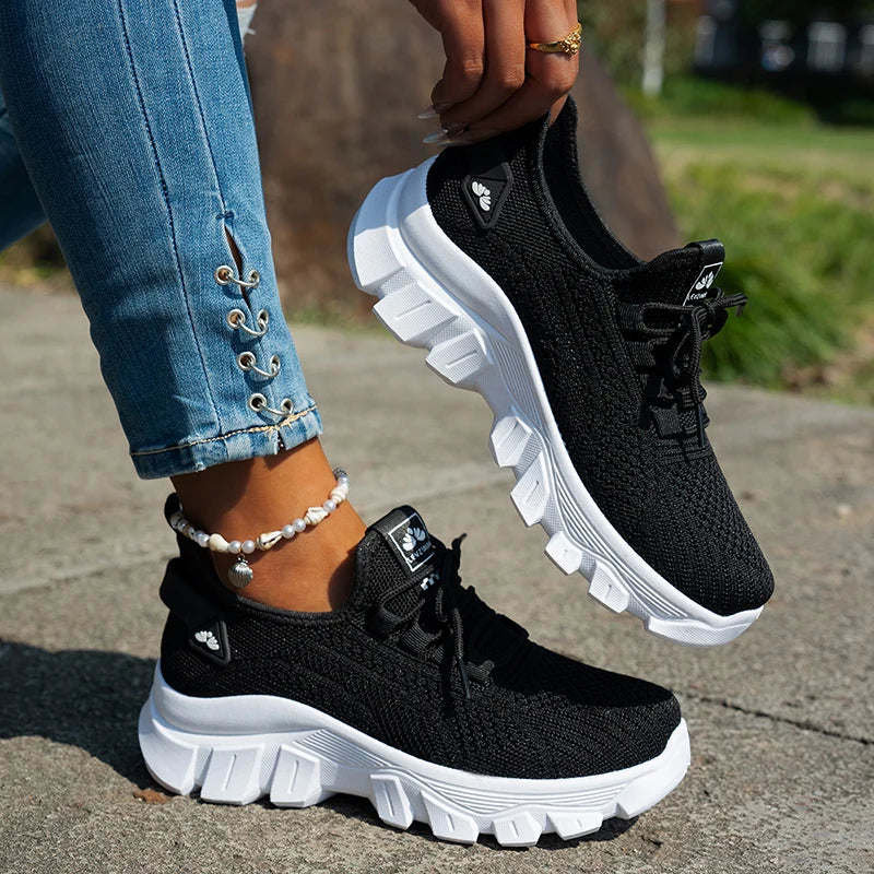 Orange Breathable Knitted Sneakers Women Comfort Slip On Mesh Sport Shoes Woman Plus Size 43 Thick Bottom Vulcanized Shoes Mujer