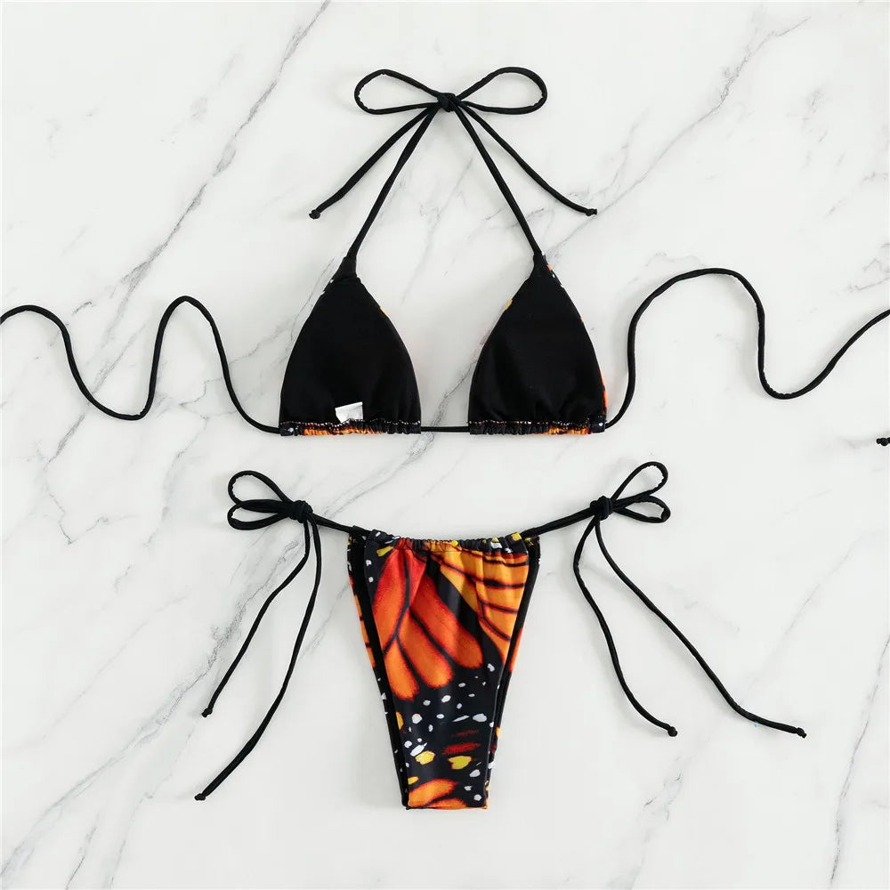 Sexy Butterfly Print Swimwear String Bikinis Set Micro Extremo Mini Thong Swimsuit Women Bathing Suit Triangle Bikini 2026 Mujer