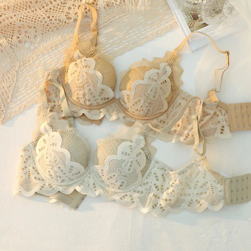 Lace Brief Sets Shapewear Set Minimizer Side Support Bra Push Up Bralette for Small Chest Lift Anti Sagging Wireless Underwear