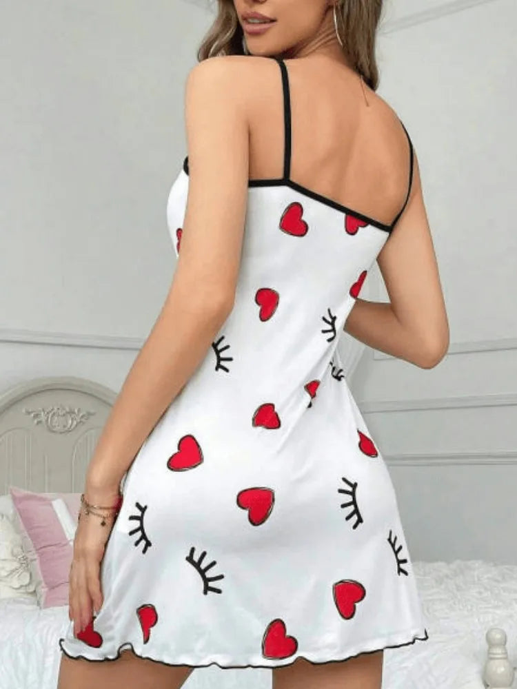 Sleepwear Women Sexy Lingerie Butterfly Printed Slip Nightdress Round Neck Sleep Dress Split Thigh Nighties Nightgown Loungwear