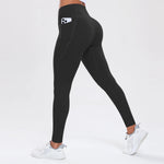  Women Leggings With Pockets Solid Color High Waist Butt Lifting Workout Tights Slim Elastic Pants Casual SportWear