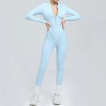 Padded Women Long Sleeve Sport Yoga Jumpsuit Workout Clothes for Women Sportwear Backless Zipper Fitness Gym Outfit