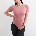 STOUREG Quick Drying Women's Yoga Shirt Short Sleeved Sports Tight Top Gym Running T-shirt Cycling Exercise Round Neck Top