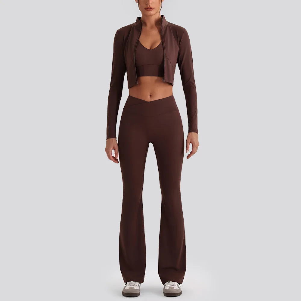 Women's Yoga Exercise Sets Women Backless Sports Tank Top V Shape High Waist Wide Leg Pants Fitness Gym Running Workout Clothes