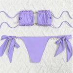 Sexy Rhinestone Chain Micro Thong Bikini Women Swimwear Ruffled Bandeau Swimsuit Knotted Bathing Swimming Suit Bikinis Sets 2026