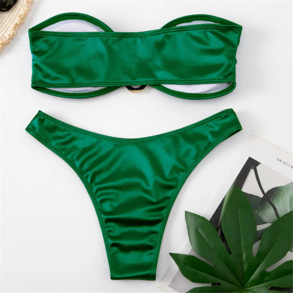 Sexy U Shaped Bandeau Bikinis Sets Mujer Strapless Swimwear Women Gold Swimsuit Bathing Suit Biquinis Brazilian Bikini Swim 2026