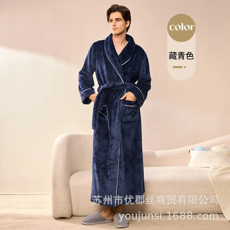 Long Flannel Robe for Men Women Warm Home Pajamas Loungewear 2026 Autumn Winter New Thick Coral Fleece Couple Bathrobe