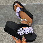 Flowers Decor Chunky Platform Flip Flops Women Plus Size 43 Lightweight Non Slip Beach Slippers Woman Clip Toe Wedges Sandals