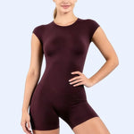 HISTELLO Impact Short Sleeve One Piece Women Seamless Backless Yoga Bodysuit Slim Fit Gym Pilates Workout Active Romper