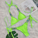 Halter Brazilian Rhintstones Diamond Bikini Women Swimsuit Female Swimwear Two Pieces Bikini Set Scrunch Butt Bathing Suit Swim