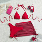 Solid Brown Swimwears String Halter Triangle 3 Piece Bikini Set Sexy Swimsuit Women 2026 Mesh Skirts Bathing Suit Bikinis Dames