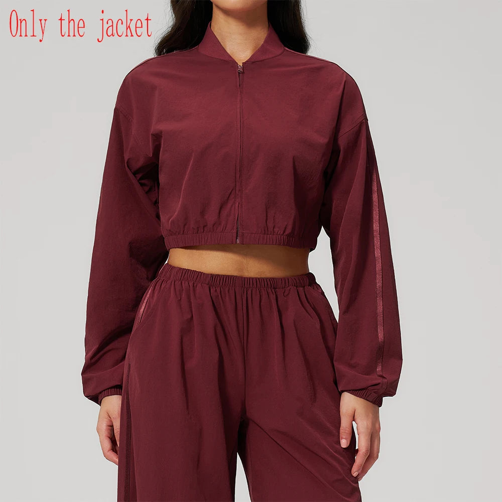 Women Loose Short Yoga Jacket Sun Protection Outdoor Fitness Coat Female Casual Long Sleeve Sports Shirts Gym Workout Jacket