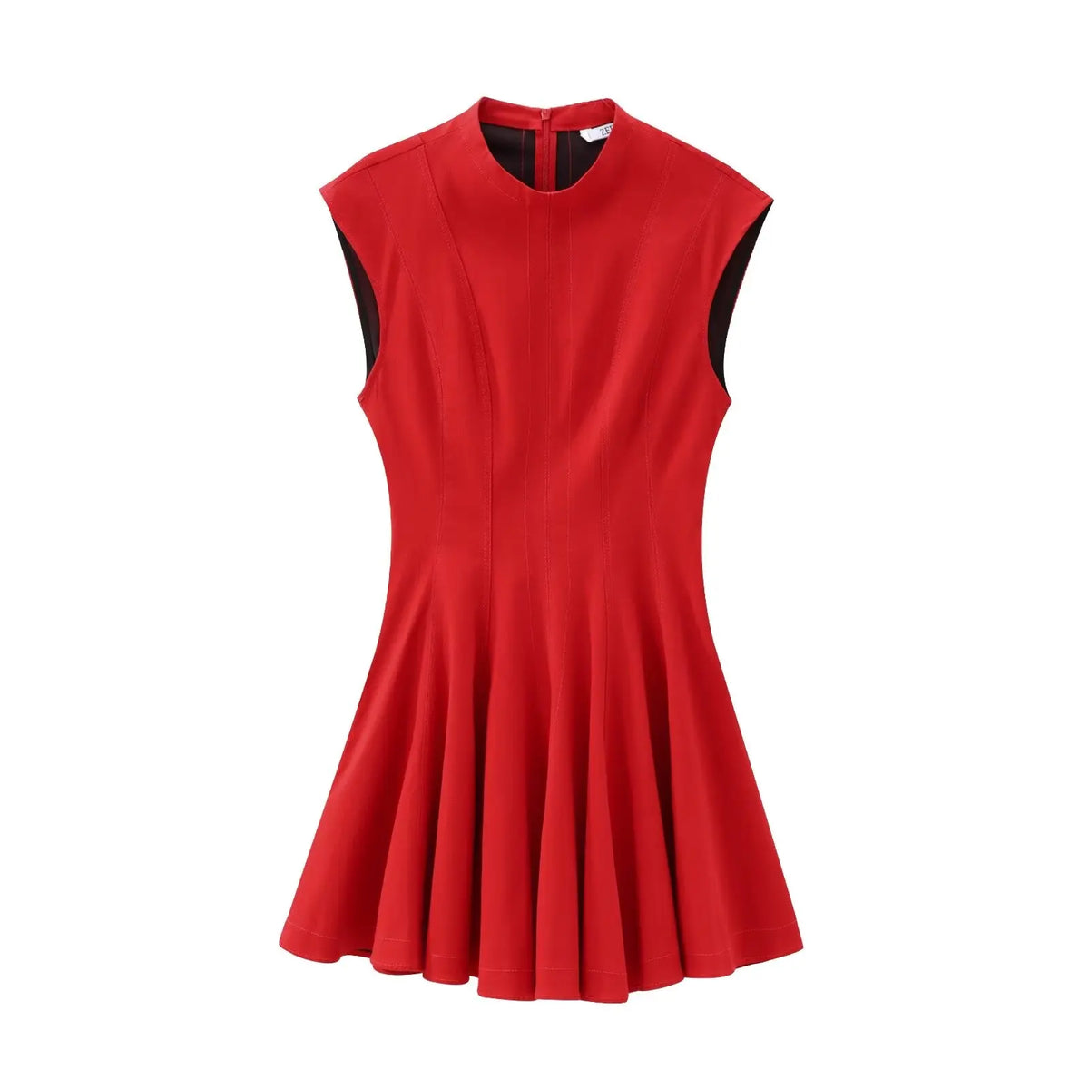 Foridol Stand Collar Sleeveless Pleated Tank Dress for Women Brown Casual Short Autumn Winter Dress Zip Black Ladies Vestidos