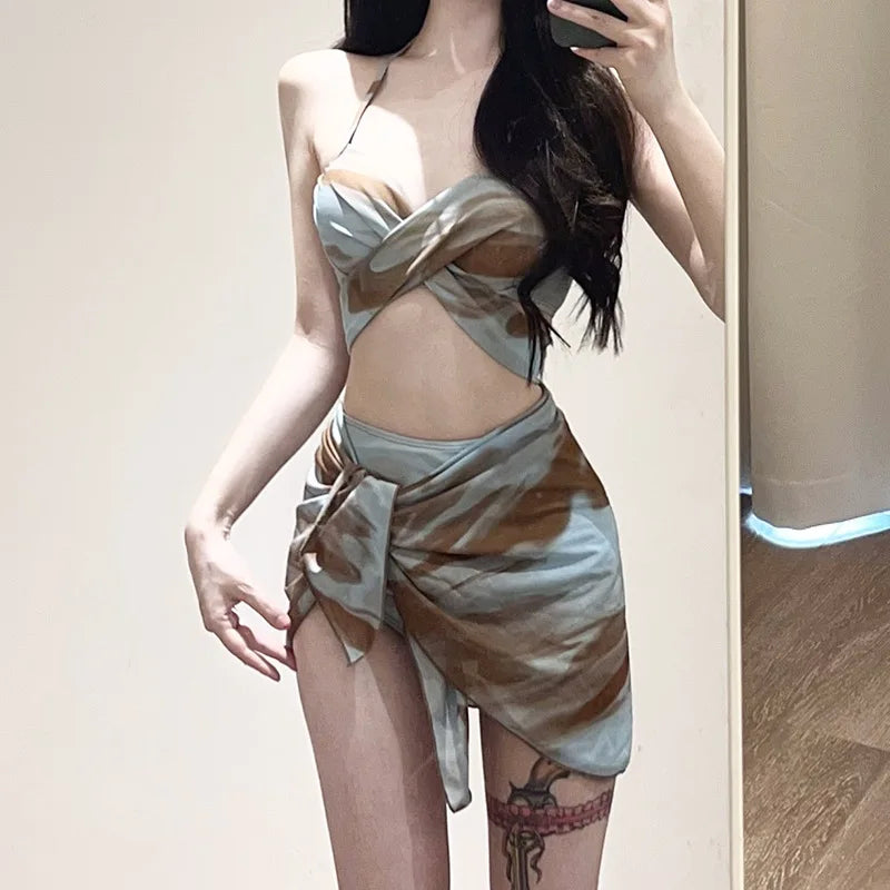 New Fashionable Plus Size Multi Piece Set Split Swimsuit for Women CoveringBellySlimming Down Hot Spring Vacation Swimsuit