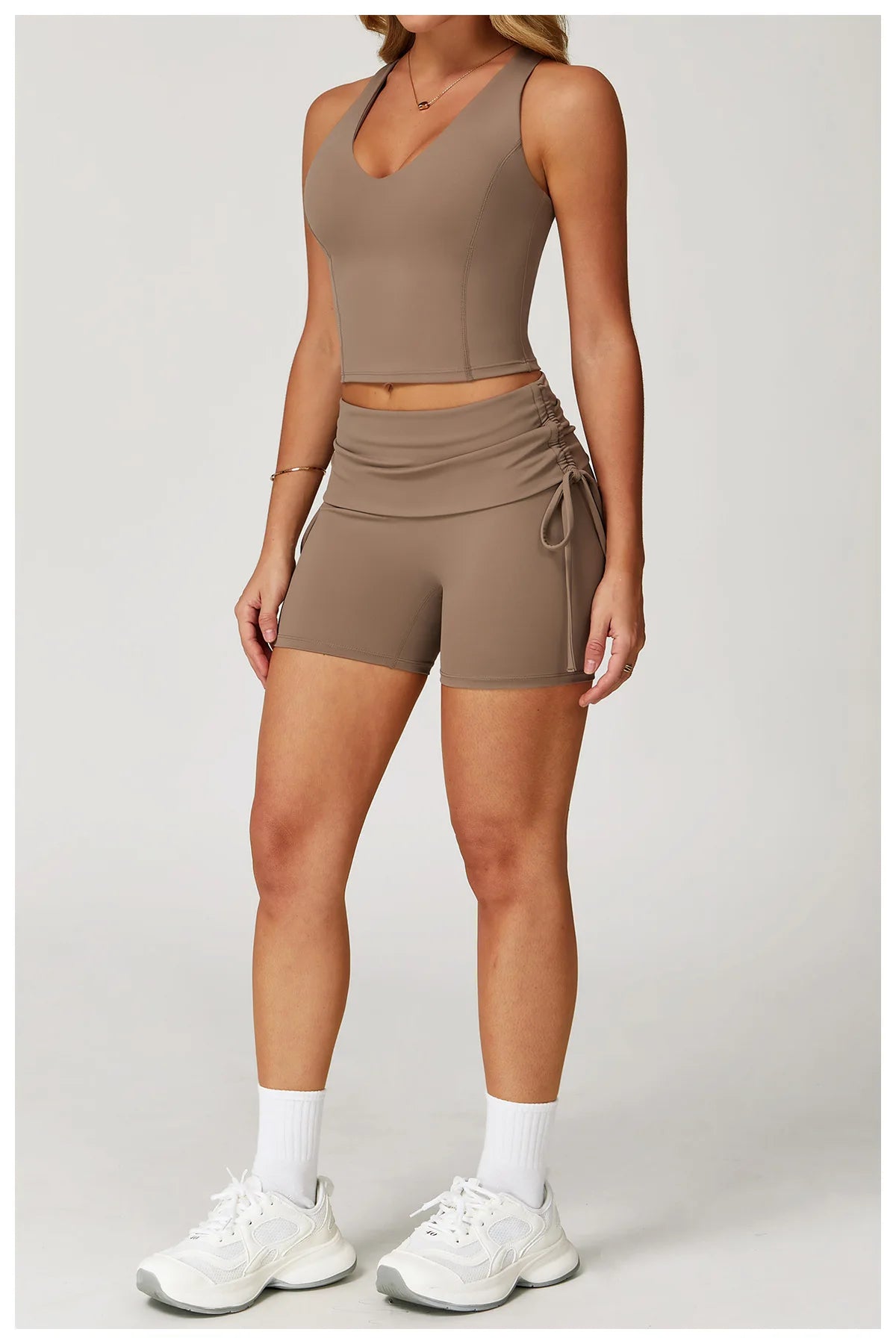 Women's Yoga Pants Summer Folding Drawstring High Waisted Nude Tight Sports Shorts Breathable Tummy Control Workout Leggings