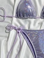 DEKA Shiny Bikini Set Triangle Bandage Swimsuit Women Swimwear Summer Biquini Beachwear Long String Bow Swimsuit Beachwear Suits