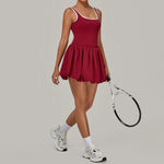 Tennis Dress for Women with Built in Shorts Womens Athletic Dresses Sleeveless Boat Neck Active Workout Skort Dress