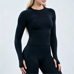 HISTELLO Defy Long Sleeve Top Women Fitness Pilates Clothes Seamless Round Neck Sports Shirt Slim Fit Activewear Gym Workout Top