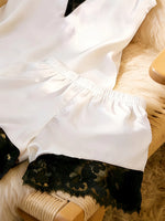 Women's Satin Camisole Shorts Set, Lace Trim Cami Top and Shorts, Silky Spring Summer Sleepwear Loungewear Pajama