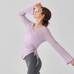 Women's Yoga Sports T-Shirt Drawstring Light Thin Loose Fit Irregular Hem Long Sleeve Fitness Cover Shirt