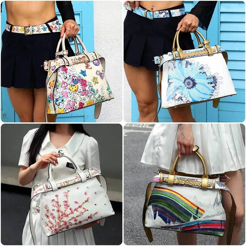 Jungle Pattern Women's Handbags Large Capacity Crossbody Bag Belt Lettering Decoration Shoulder Bag 2024 Designer Luxury Bag