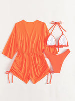 Sexy Long Sleeves Cover Up Bikini Set Women White Black Push Up Mesh Dress 3 Piece Swimsuit Bathing Suit Thong Swimwear 2026