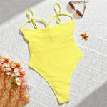 Solid Yellow Ribbed Swimwear Sexy Tummy Control Swimsuit One Piece Woman 2026 Hollow Out Bathing Swimming Suit Wear Monokini