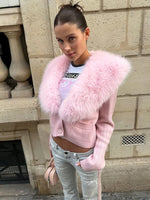 Trendix Black Knit Cardigan For Women Winter Detachable Faux Fur Collar Short Tops Street Slim Party Elegant Outerwear Top Femme