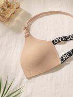 Women's front buckle letter belt underwear set without steel ring gathering push up comfortable close fitting bra set J008