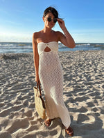 Foridol Bowknot Off Shoulder Knitted Summer Autumn Beach Dress Hollow Out Side Slit Maxi Long Sexy Sundress Bohemian Boho Dress