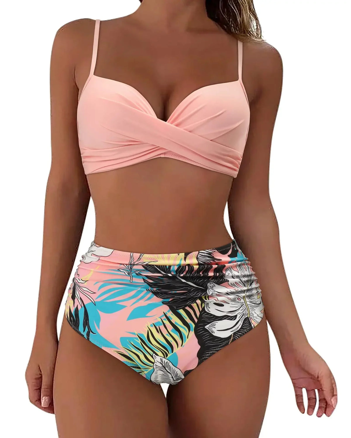 Push Up Bikini Leopard Swimsuit Women Sexy Solid Swimwear Female Floral Bathing Suit Ruched Beachwear XL High Waist Bikini 2026
